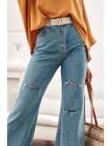 Wide, high-waisted denim pants 57610 - Online store - Boutique